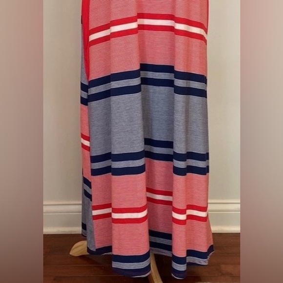 Chris & Carol Striped Red White Navy Short Sleeve Casual Long Maxi Dress Size S - Picture 4 of 10